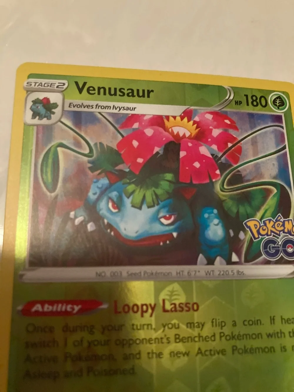 Pokemon Venusaur Card - Green & Yellow with Red Flower